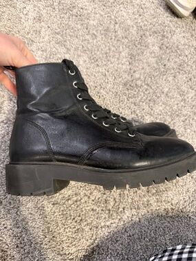 Black Leather Lace-Up Combat Boots